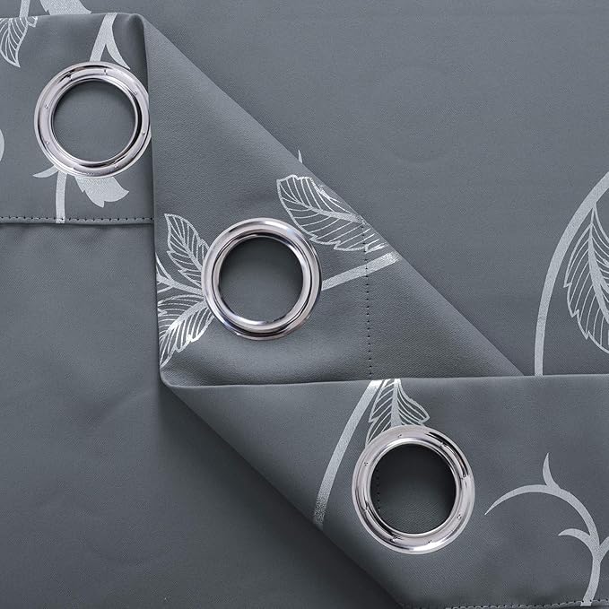 BUHUA Blackout Curtains with Silver Vine Pattern Thermal Insulated Window - Image 9