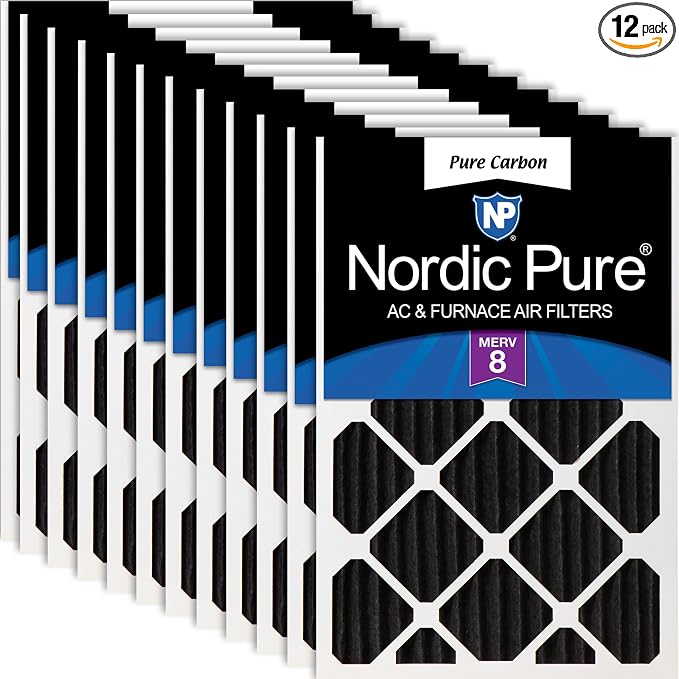 Nordic Pure 18x25x2 Pleated MERV 8 Pure Carbon Air Filters 12 Pack | Actual by NordicPure