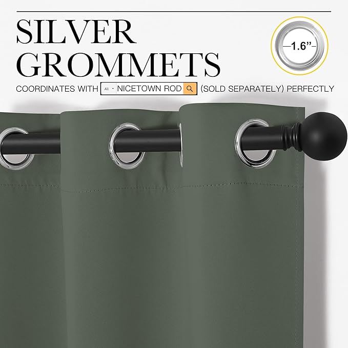 NICETOWN Dark Mallard Blackout Draperies Curtains, 55 inches Wide by 120 inches - Image 3