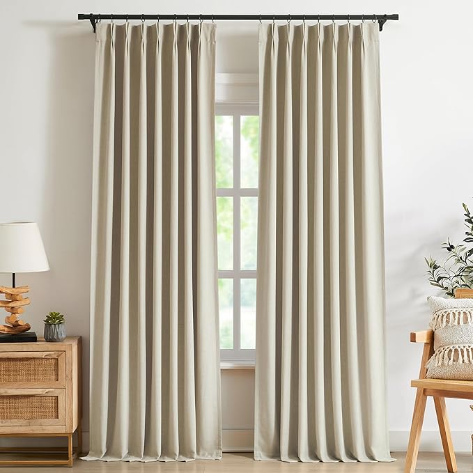 Kayne Studio Sand Pinch Pleated Full Blackout Curtains 90 Inch, Linen Blend by KayneStudio