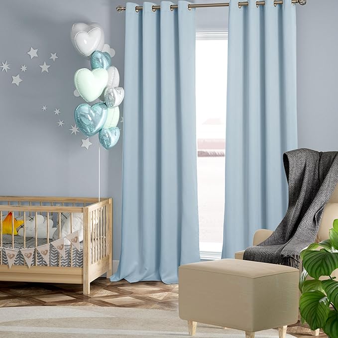 BGment Baby Blue 100% Blackout Curtains - Image 2