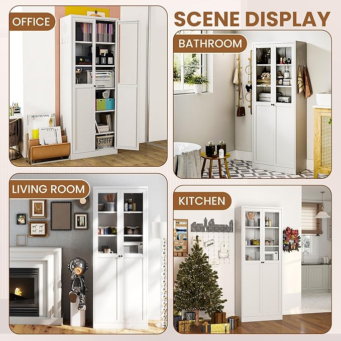 Metal Pantry Cabinet with Doors and 5 Adjustable Shelves, Assembly Required - Image 7