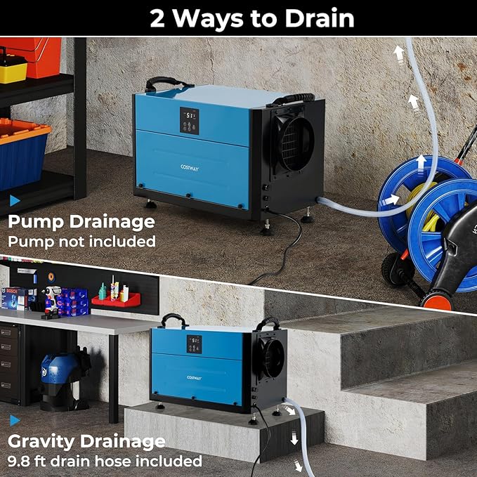 COSTWAY 155 PPD Commercial Dehumidifier, 1900 Sq.Ft Crawl Space Dehumidifier - Image 5