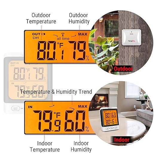 TempPro Indoor Outdoor Thermometer Wireless, 500 ft Outside Thermometer - Image 2