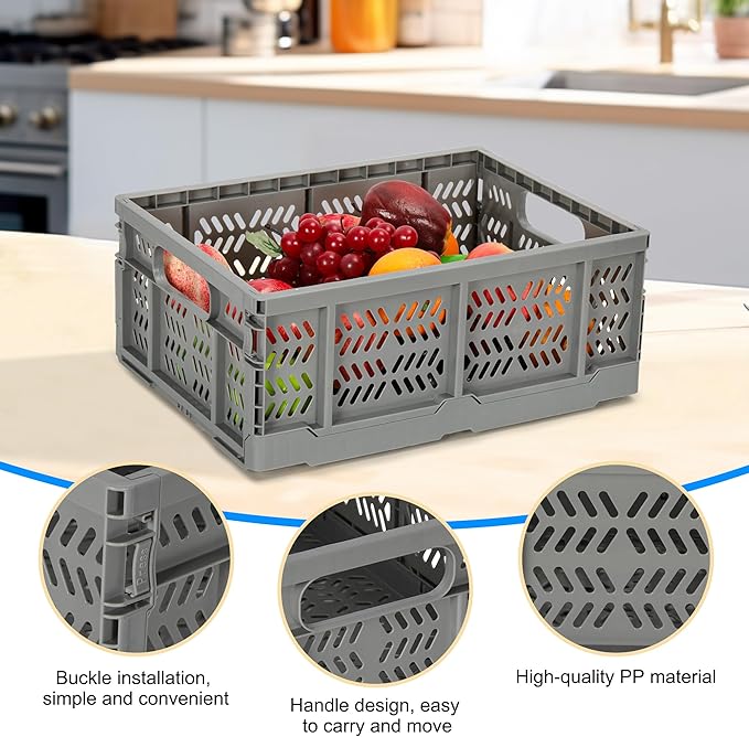Heavy Duty Plastic Milk Crates for Storage, Collapsible Storage Basket - Image 3