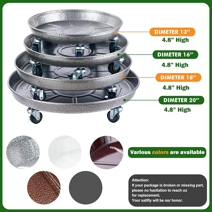 3 Packs Metal Plant Caddy with Wheels 16 inches Rolling Plant Stand Heavy Duty - Image 3