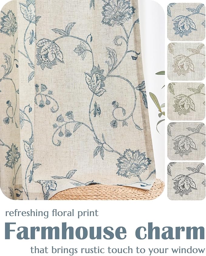 jinchan Linen Curtains Floral Curtains 63 Inch Length - Image 6