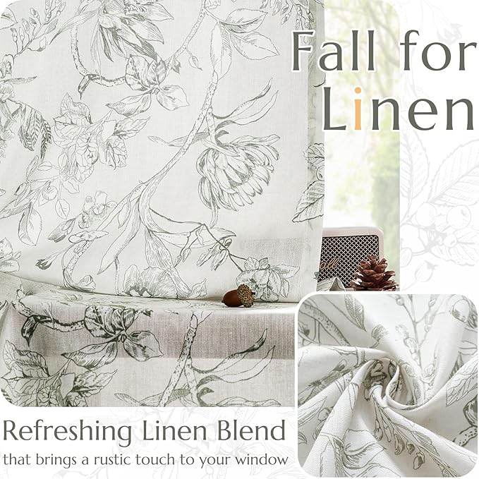 jinchan Floral Curtains 63 Inch Length Charcoal Grey Flower Linen Farmhouse - Image 5