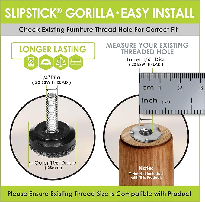 Slipstick Gorilla Outdoor Adjustable Furniture Levelers Weatherproof Screw in - Image 3