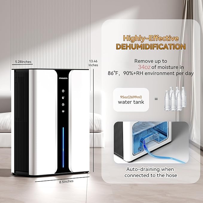 Home Dehumidifier with Drain Hose, 95oz Quiet dehumidifier - Image 3