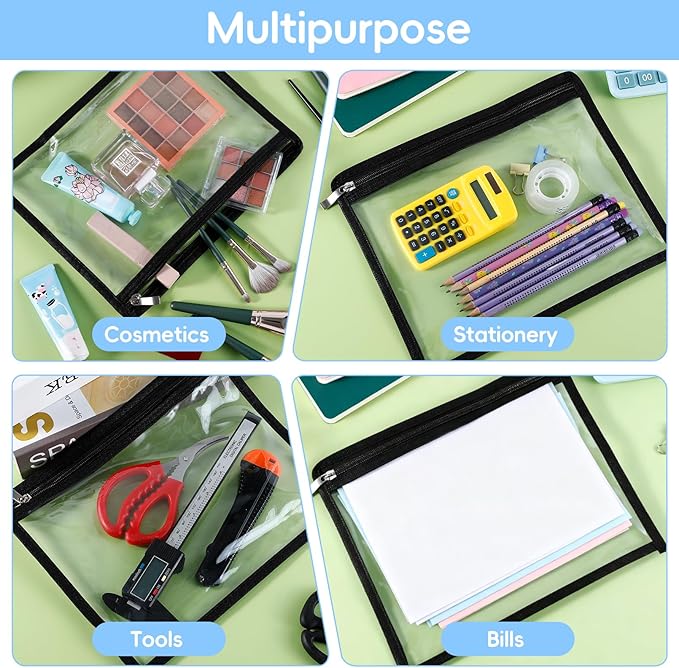 8 Pcs Clear Zipper Pouches, PVC Waterproof Makeup Pouch Envelopes Folder Storage - Image 5