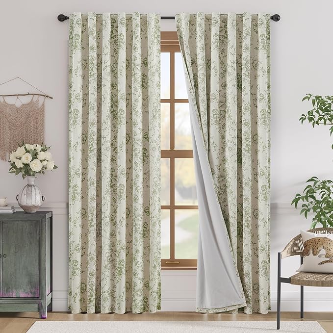 jinchan Blackout Curtains Linen Blend Floral Curtain by JINCHAN