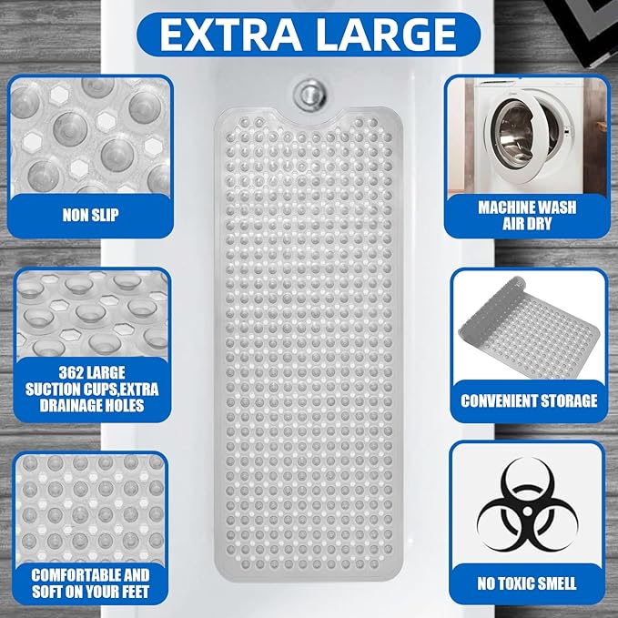 ZHICHENG Bath Tub and Shower Mats, Non-Slip 39 x 16 Inch Extra Long Bath Mat - Image 3