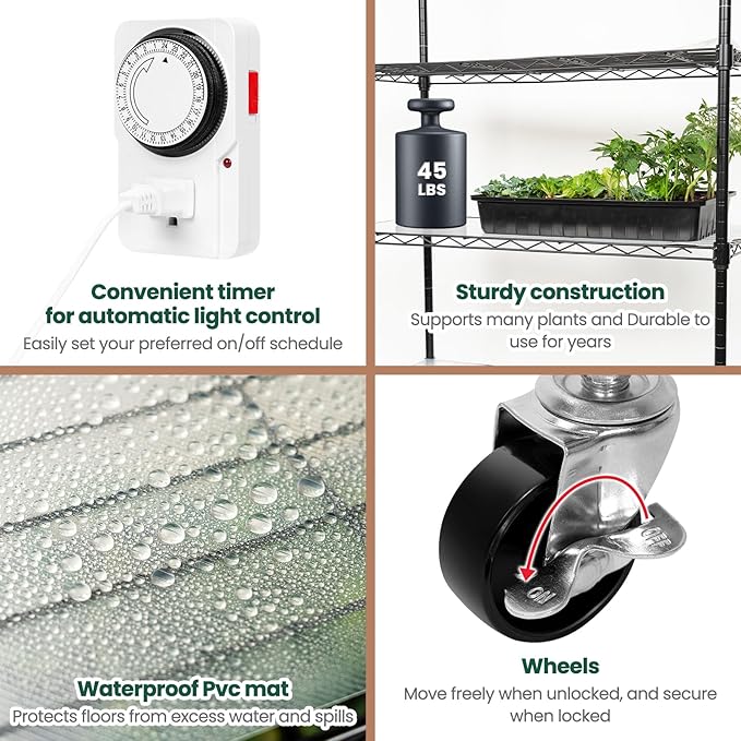 SOLIGT Plant Shelf with Grow Lights, 5 Tier Grow Light Stand Rack with 8 Pack - Image 6