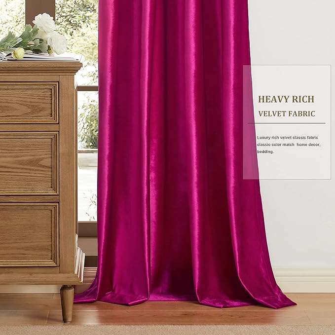 BULBUL Living Room Velvet Window Curtains 72 inch Length- 2 Panels Hot Pink - Image 6