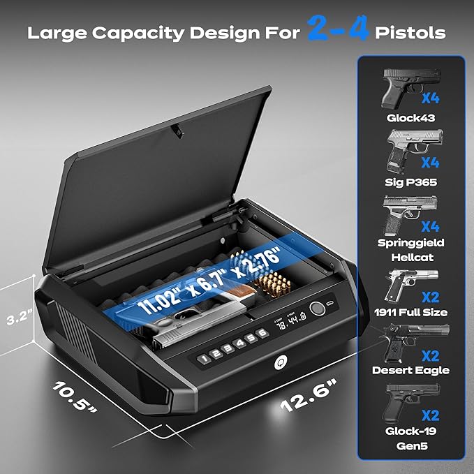 Gun Safe with LCD Display, ≤0.1s Quick Access Handgun Safe - Image 6