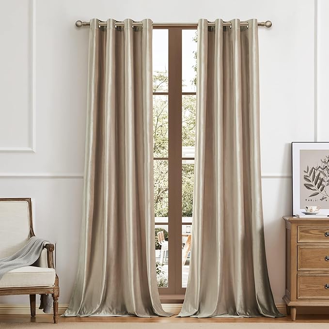 BULBUL Luxury Champagne Beige Velvet Curtains: 102 inches Elegant Living Room - Image 5