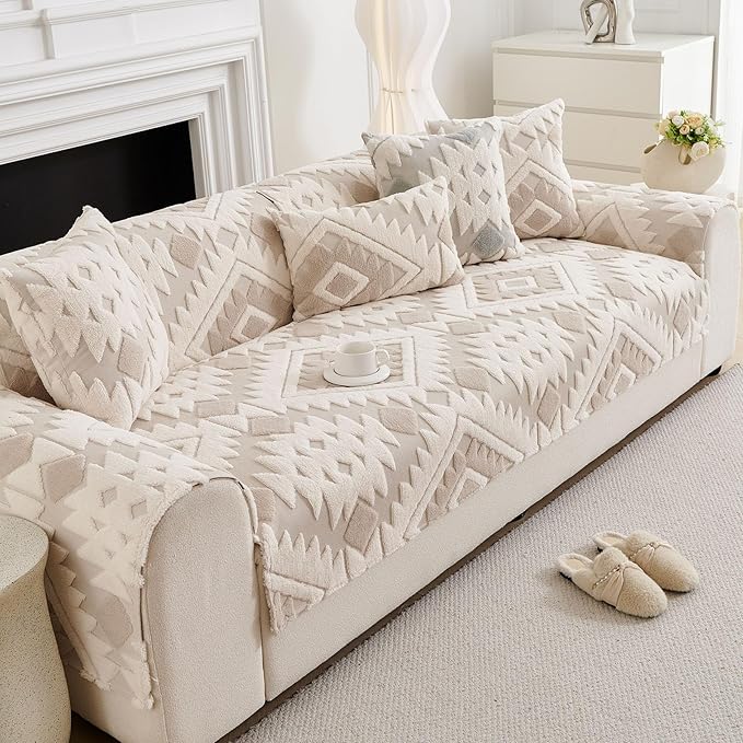 Boho Plush Couch Covers for Sofa Washable, Fuzzy Soft Couch Cover for Sectional - Image 7