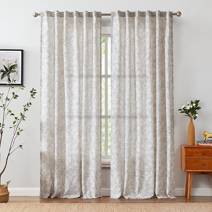 Vangao Floral Linen Curtains for Living Room 96 Inches Long Purple Grey - Image 2