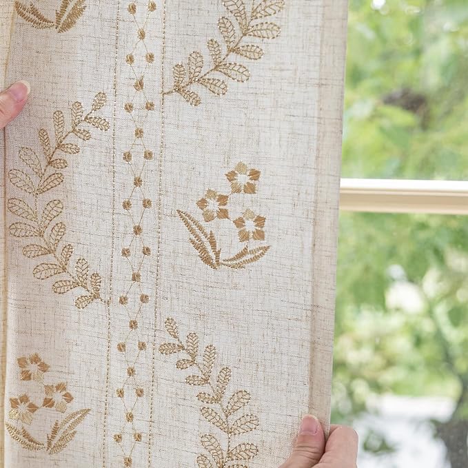 jinchan Belrose Linen Curtains for Bedroom Floral Curtains 90 Inch Length Linen - Image 4