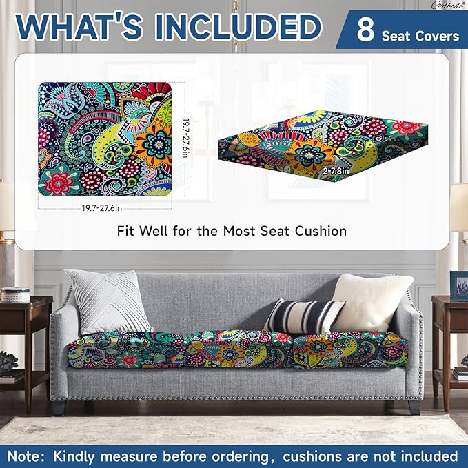 8Pcs Stretch Patio Cushion Cover, Boho Floral Couch & Sofa Slipcovers - Image 2
