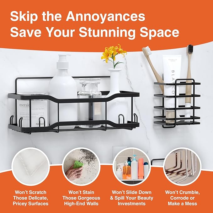 Shower Caddy Bathroom Shelves, The Athena Silken 4 Set, 40LB Capacity, Adhesive - Image 7