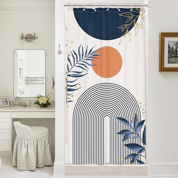 Small Stall Boho Shower Curtain 36Wx72H Navy Blue Modern Bohemian Mid Century by MitpokBrand