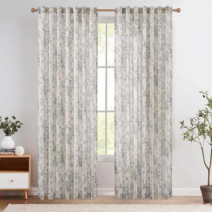 jinchan Linen Blend Curtain Floral Curtains - Image 2