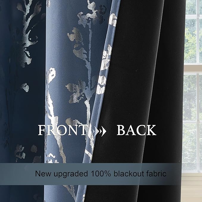 NICETOWN Stone Blue 100% Blackout Curtains 63 inch Length, Grommet Tree Pattern - Image 5