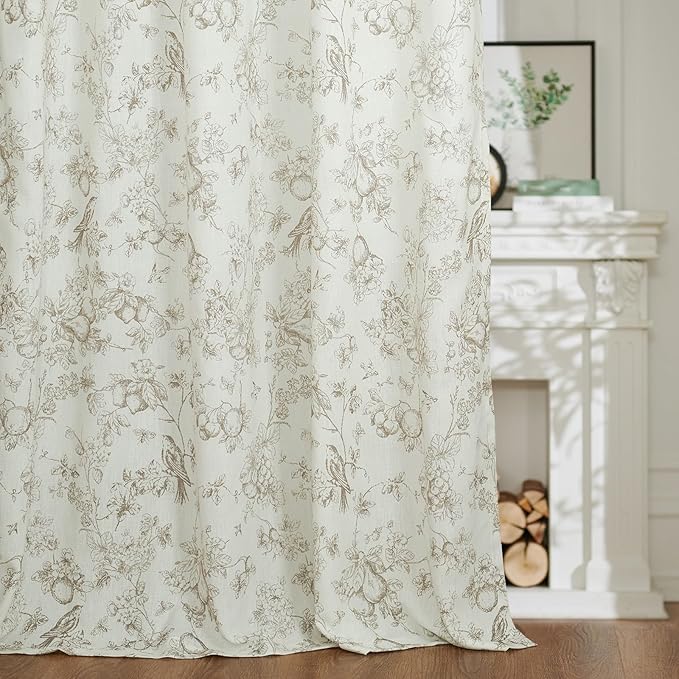 jinchan Linen Floral Curtains for Living Room 63 Inch Length Taupe Printed - Image 7
