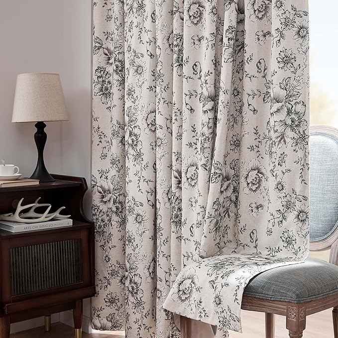 jinchan Blackout Linen Blend Curtain Floral Blackout Curtains - Image 6