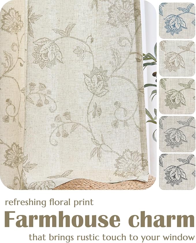 Jinchan Linen Floral Curtains 63 Inch Length - Image 6