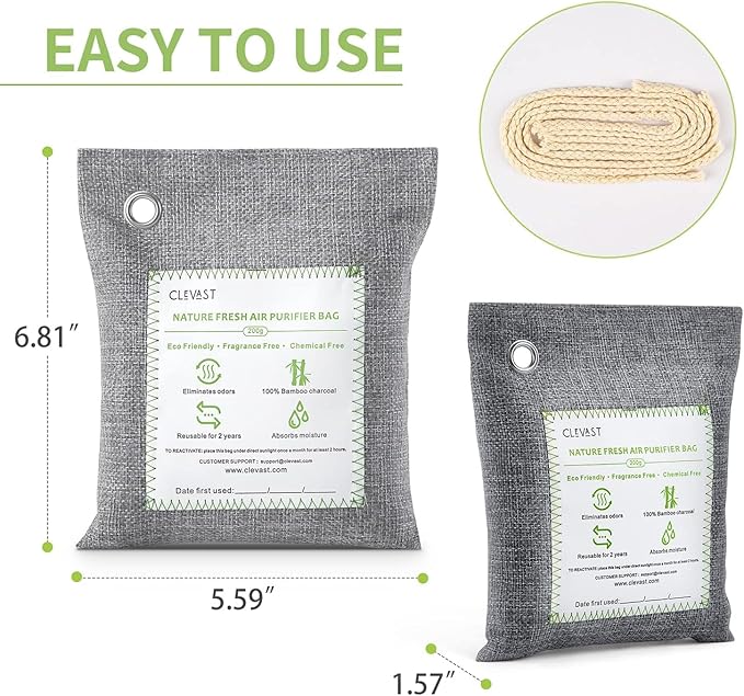 CLEVAST Bamboo Charcoal Air Purifying Bags -, Removes Odors and Moisture - Image 5
