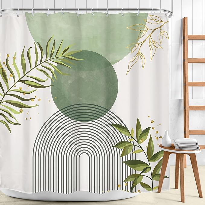 Sage Green Boho Shower Curtain 72Wx84H Extra Long Modern Abstract Bohemian - Image 2