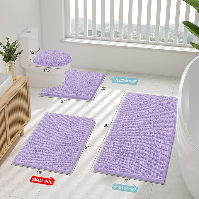 Smiry Luxury Chenille Bathroom Rugs 59x35, Extra Soft and Absorbent Shaggy Bath - Image 2