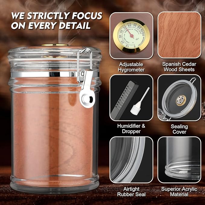 XIFEI Acrylic Humidor Jar with Humidifier and Hygrometer, humidor That can Hold - Image 2
