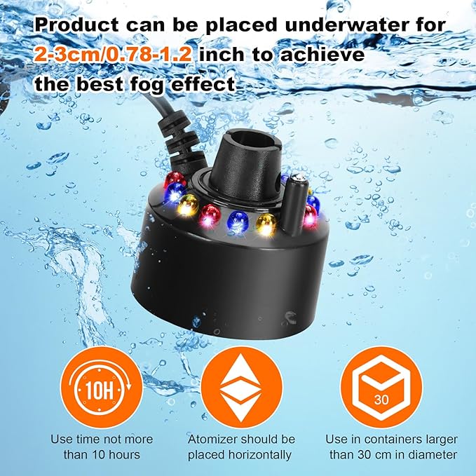 FITNATE Mist Maker, 12 LED Mister Fogger Water Fountain Pond Fog Machine - Image 4