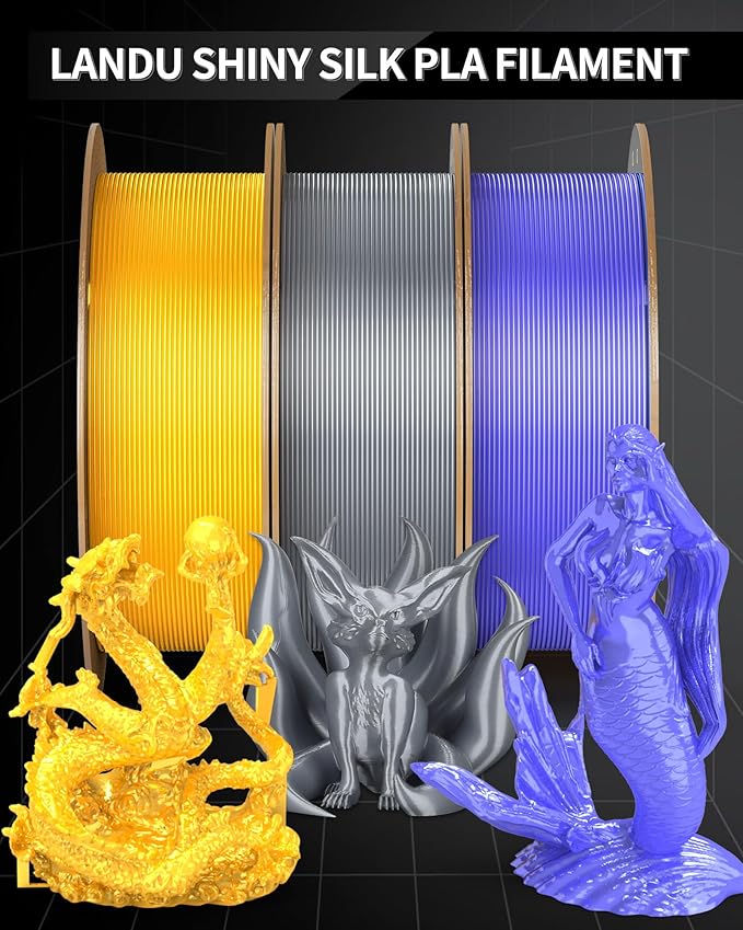 LANDU Silk PLA Filament 1.75mm Silver 1KG, 3D Printer Filament Dimensional - Image 2