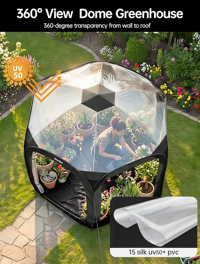 Porayhut Pop Up Greenhouse Tent, Portable Large Walk-in Plant House 10’X10’ - Image 4
