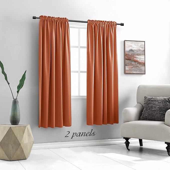 DONREN Rust Orange Blackout Thermal Insulated Window Curtains - Image 2
