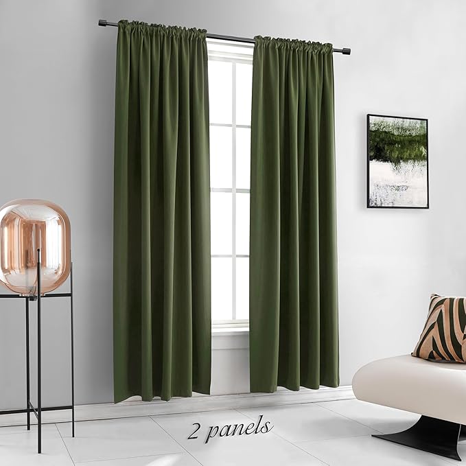 DONREN Loden/Dark Olive Green Blackout Curtains 52 Inch - Image 5