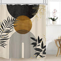 Black Boho Shower Curtain 60Wx72H Modern Bohemian Abstract Brown Tan Mid by MitpokBrand