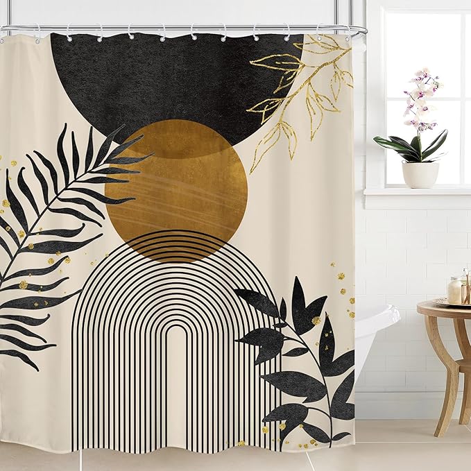 Black Boho Shower Curtain 60Wx72H Modern Bohemian Abstract Brown Tan Mid by MitpokBrand