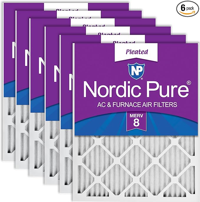 Nordic Pure 20x24x1 Pleated MERV 8 Air Filters 6 Pack by NordicPure