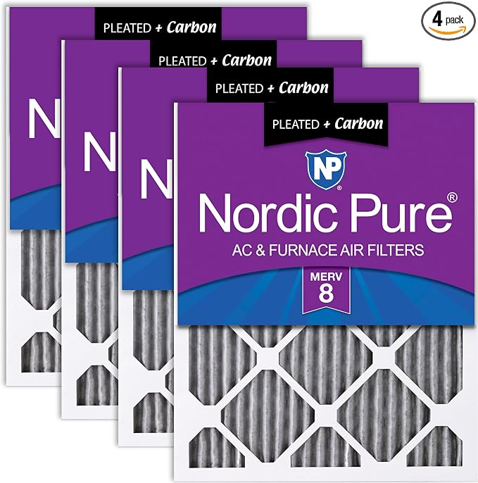 Nordic Pure 20x20x1 Pleated MERV 8 Plus Carbon Air Filters 4 Pack | Actual by NordicPure