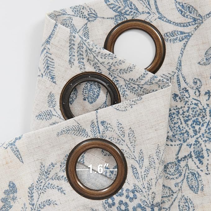Vangao Blue Floral Linen Curtains - Image 3