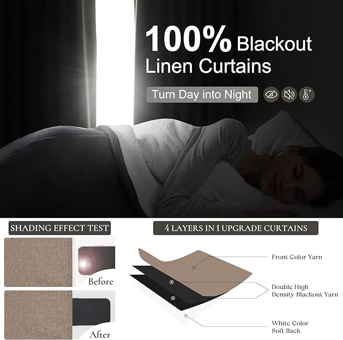 Dark Flax Extra Long Custom 102 Inch Curtains, 100% Blackout Curtains - Image 2