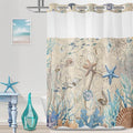No Hook Shower Curtain with Snap in Liner, Beach Ocean Nautical Coastal Shower by TWLSNCD