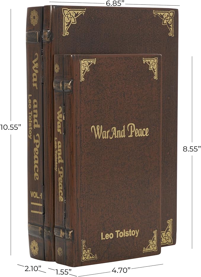 Deco 79 Wooden Decorative Box "War and Peace" Storage Faux Book Decorative - Image 6
