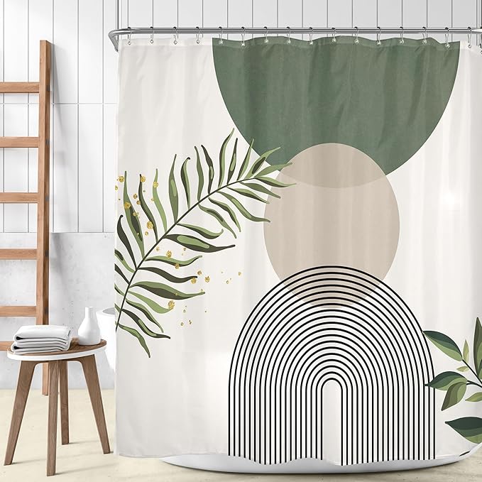 Extra Wide Boho Shower Curtain 180Wx70H Wrap Around Clawfoot Tub Curtain Sage - Image 2